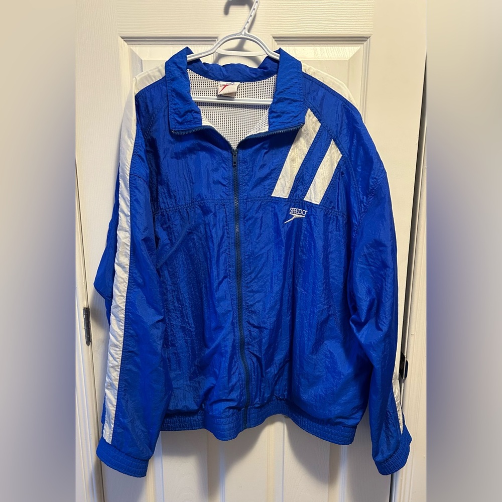 Speedo Vintage Blue and White Mesh Lined Warm Up Jacket